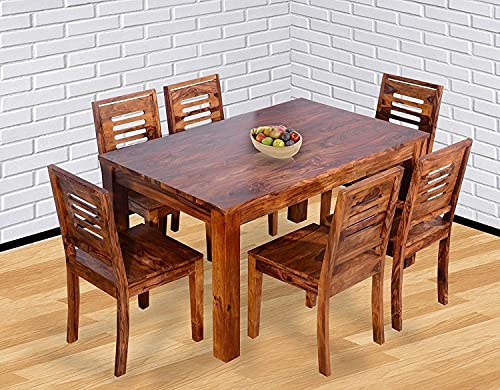 NKF CARVE™ Solid Sheesham Teak Wood Dining Table 6 Seater | Table with 6 Chairs Set | Dining Table 6 Seater Wooden | 6 Seater Dining Table Set | Dining Room Sets (Teak Finish)