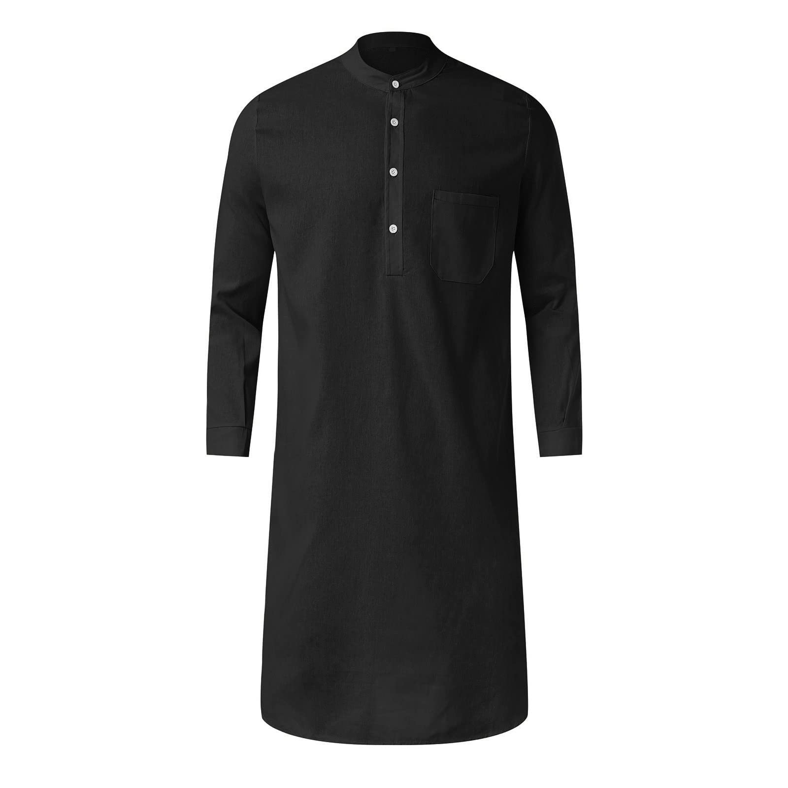 COOFANINMen Black Hooded Thobe Black and Gold Thobe Linen Robe Men Black Kurta Shirt Men Cotton Kurtas for Men Indian Men Indian Kurta Set Green UK Sales Clearance