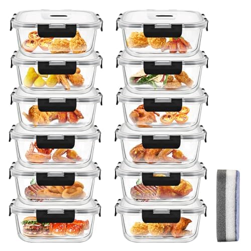 Hcrvvi 12Pcs 320ml Food Storage Containers, Upgraded Snap Glass Containers With Lids, Meal Prep Containers Reusable, BPA Free, Glass Containers, Air Tight Food Storage Containers With Lids Set