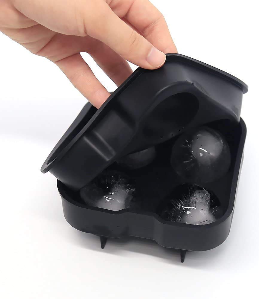 3VS™ Ice Trays for Freezer Whiskey Ice Cube Silicone Ball Maker Mold Sphere Mould 4 Holes New Ice Balls Party Brick Round Tray