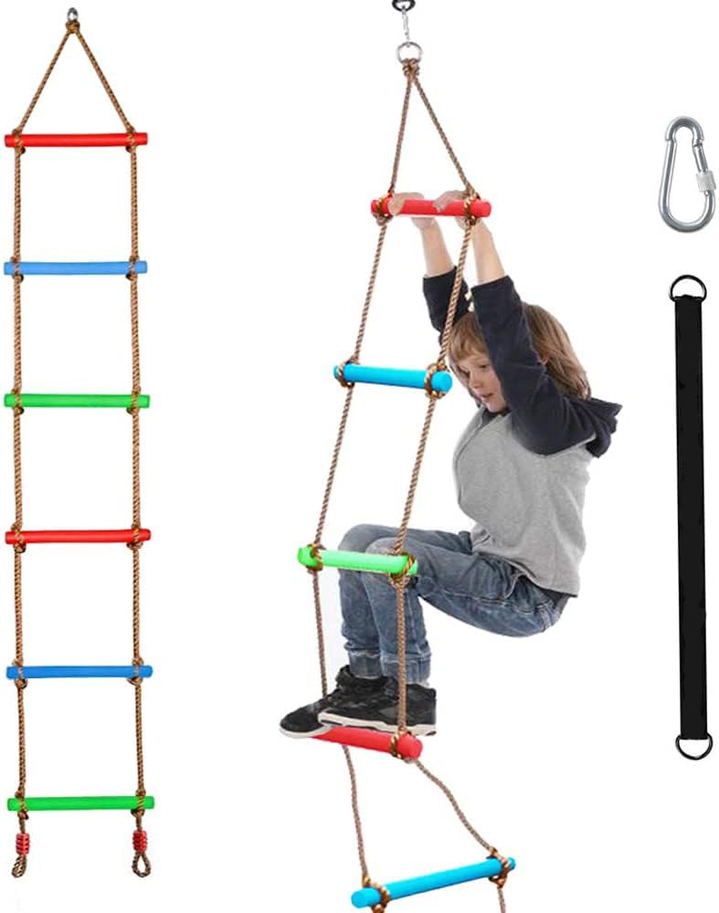 TOYBY Climbing Rope Ladder 6ft Wooden Ninja Ladder for Kids, Indoor and Outdoor Backyard Playground Play Swing Sets,Tree Ladder Toy for Boys Children Aged 6-12 Years Old(Climbing Rope Ladder)