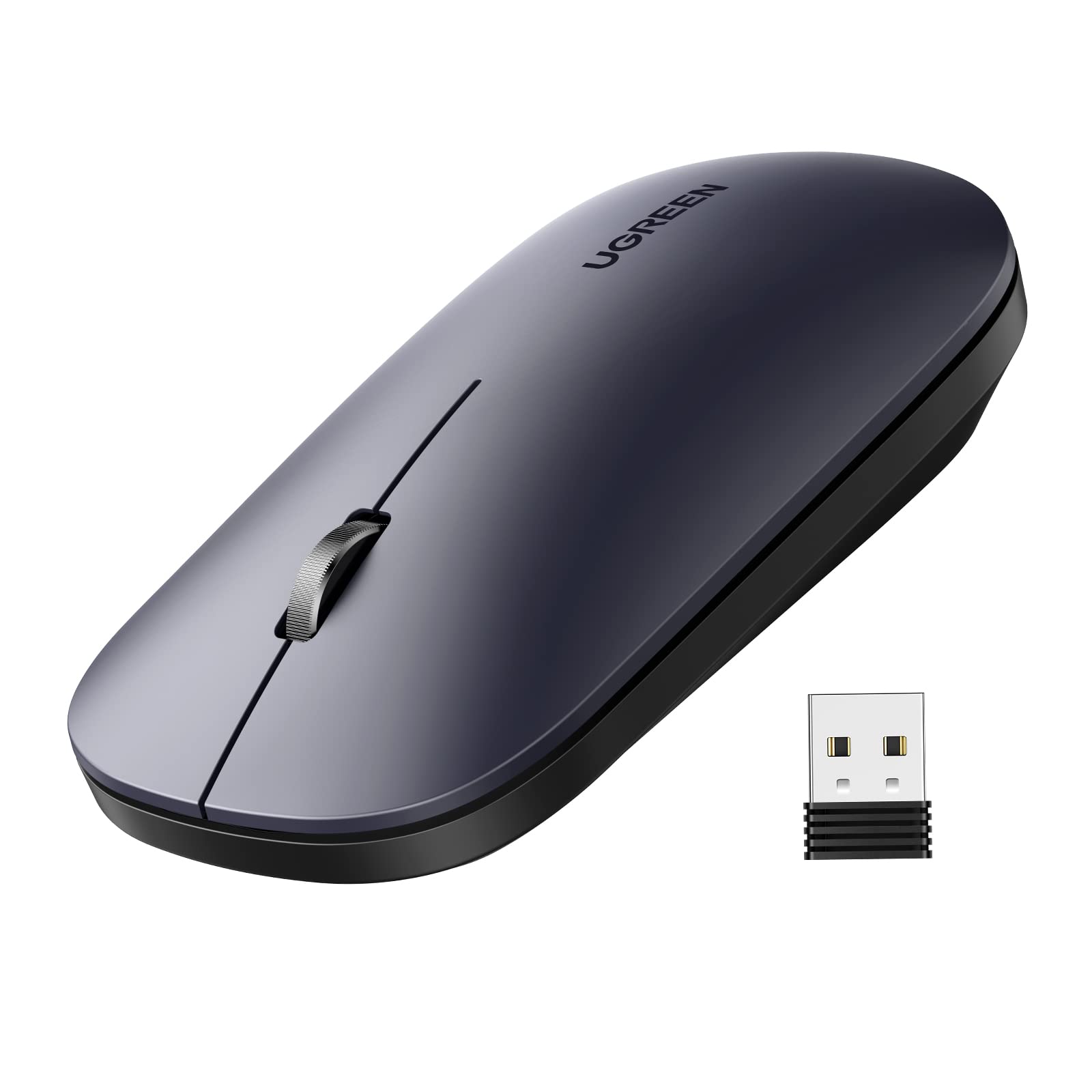 UGREEN Wireless Mouse, Slim Mouse Silent Mice Noiseless for Laptop with 2.4G USB Adapter Ultrafast Scrolling Portable Mouse 4 Adjustable DPI Compatible with PC HP Lenovo ASUS Dell Smart TV-Black