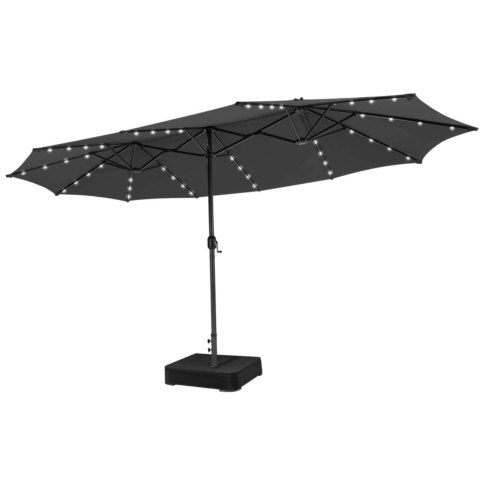 COSTWAY4.5m Double-Sided Parasol with Base, Solar LED Lights and Crank Handle, Outdoor Extra Large Sun Umbrella, Twin Market Sunshade Shelter Canopy for Garden Patio Beach Yard