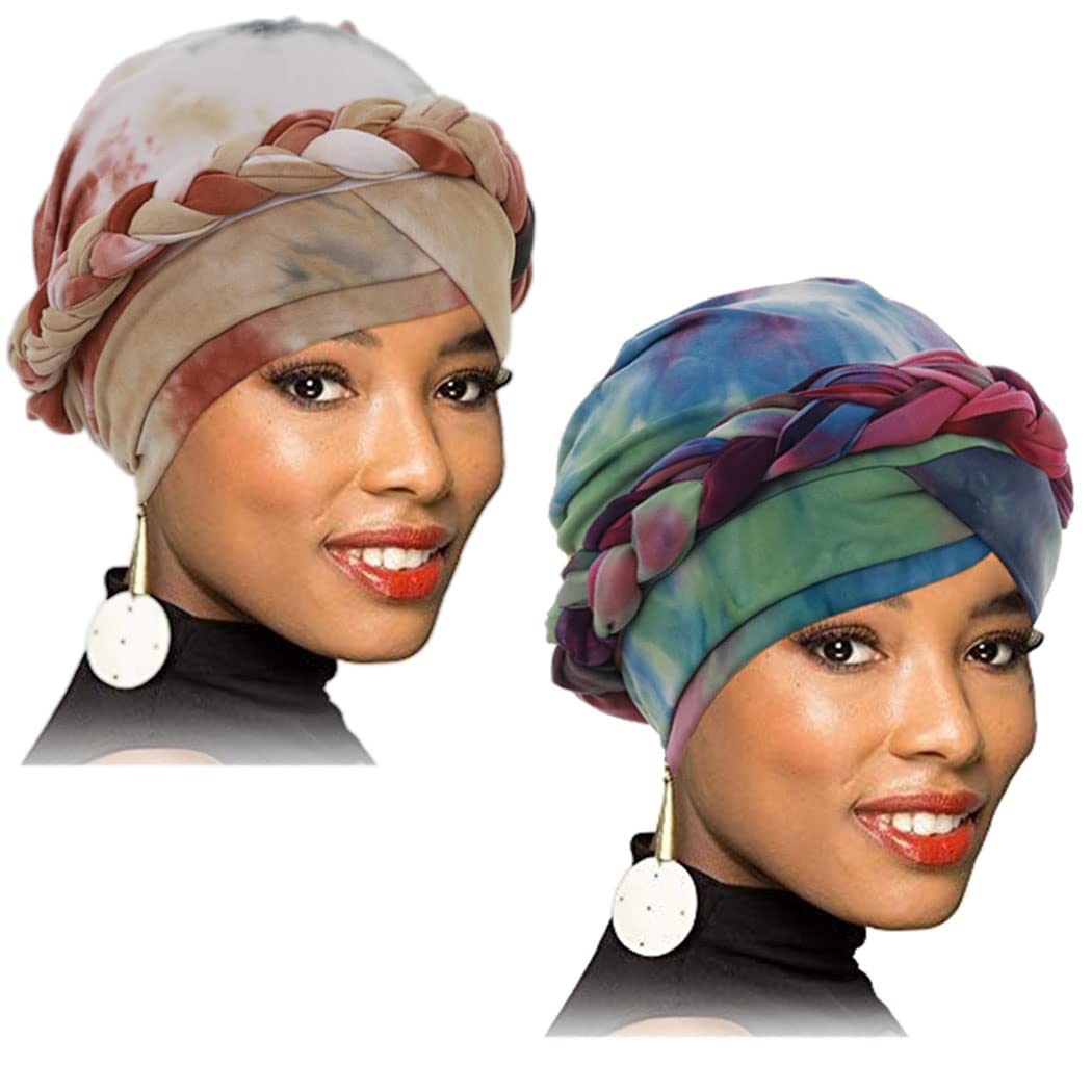 WoeoeAfrican Head Wraps Stretch Braid Chemo Hat Cap Print Pre-Tied Head Turbans Headwear for Women and Girls