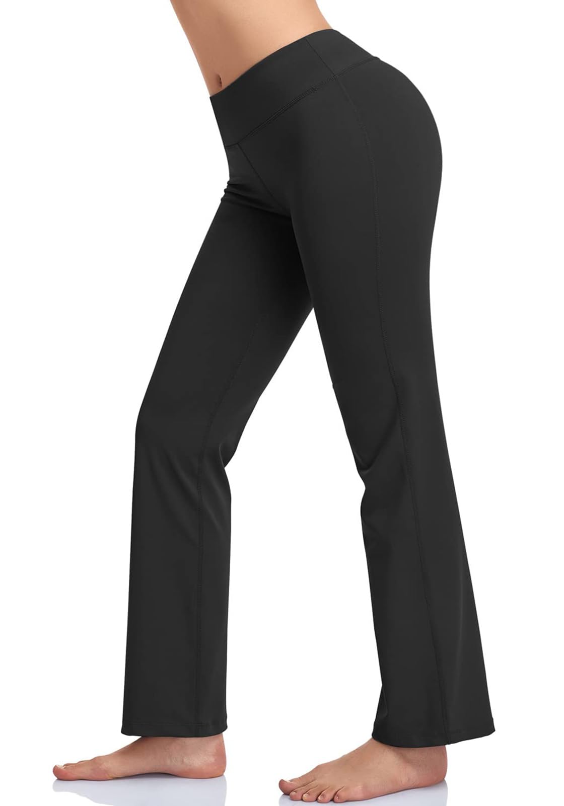 HISKYWIN Inner Pocket Yoga Pants 4 Way Stretch Tummy Control Workout Running Pants, Long Bootleg Flare Pants