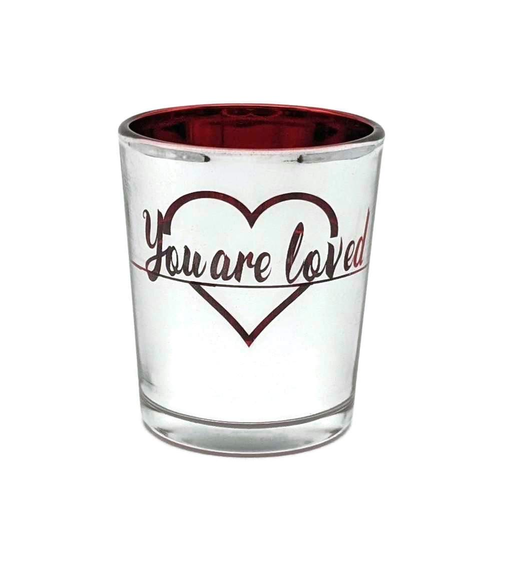 Votive Mantra Candle Holders, Painted Glass (Red - You are Loved)