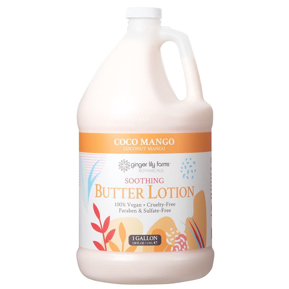 Ginger Lily Farms Botanicals Soothing Butter Lotion, Coco Mango, 100% Vegan & Cruelty-Free, Coconut Mango Scent, 1 Gallon