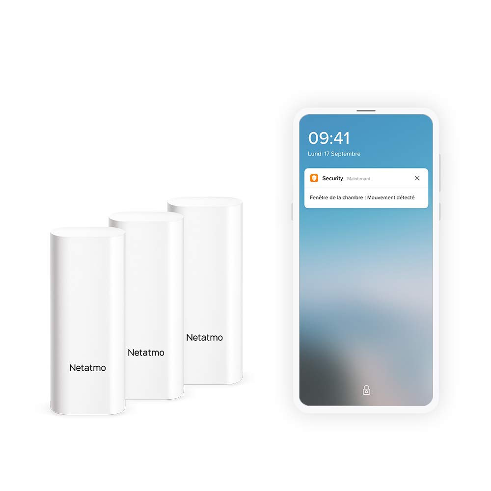 Netatmo DTG-FR Détecteurs d’Ouverture Intelligents Pour Portes et Fenêtres, sans fil, monoblocs, lot 3, détection des Vibrations Opening Sensors