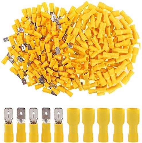 eHUB Fully Insulated Male Female Spade Bullet Wire Connector Electrical Crimp Terminals, Pack of 100 Pieces (Yellow)