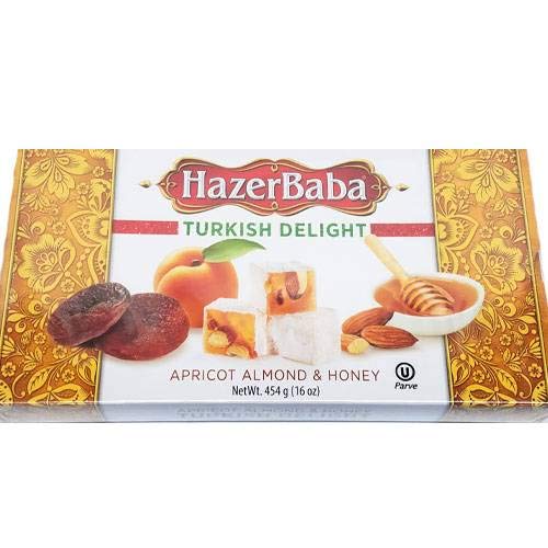 Hazer Baba Turkish Delight, Apricot & Almond & Honey, 16-Ounce Boxes (Pack of 4)