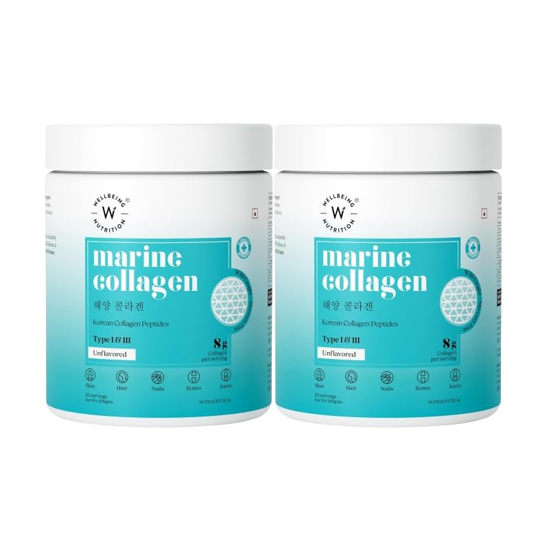 Wellbeing Nutrition Pure Korean Marine Collagen, 200g | Hydrolyzed Collagen Powder and Amino Acids | Supports Healthy Skin, Hair, Nails, Bone & Joint | Unflavored- Pack of 2