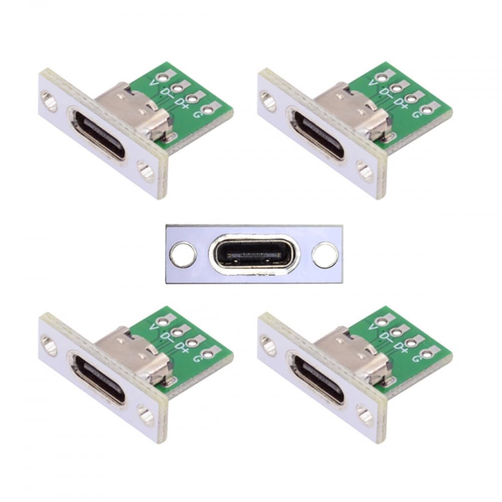 CY Connector 5pcs/Set DIY OEM Type C Female Socket Connector Panel Mount Type with PC Board 24pin USB 2.0 Pinout