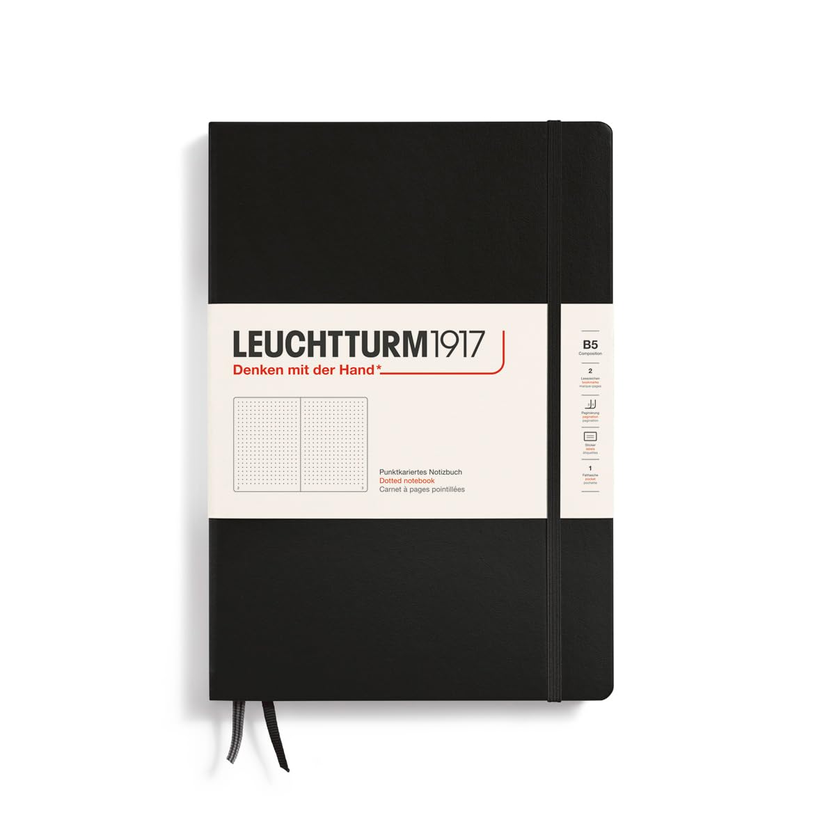 LEUCHTTURM1917Notebook Hardcover Composition B5-219 Numbered Pages for Writing and Journaling (Black, Dotted)