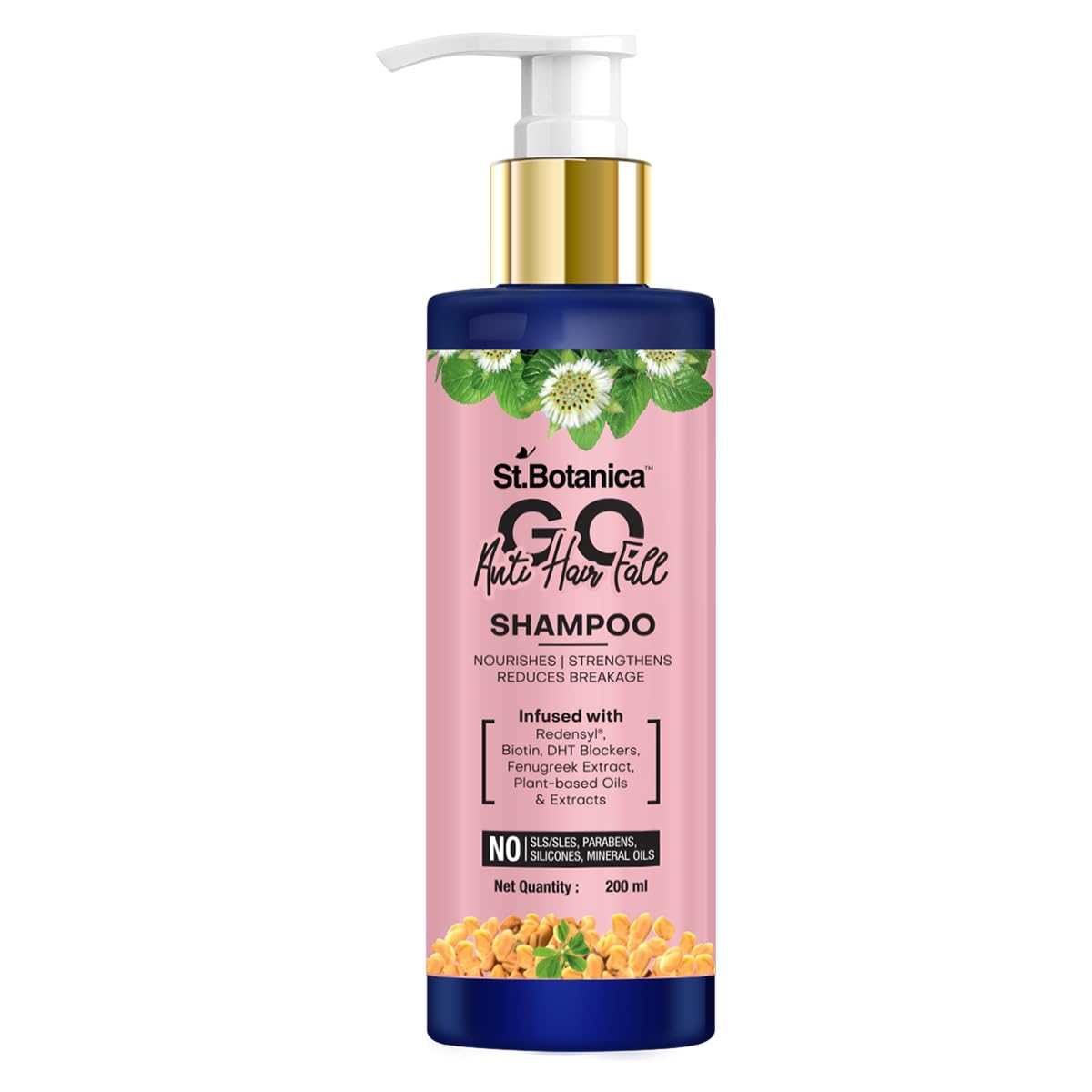 StBotanica GO Anti-Hair Fall Hair Shampoo - With Redensyl, Biotin, Natural DHT Blockers, No SLS/Sulphate, Paraben, Silicones, Colors, 200ml