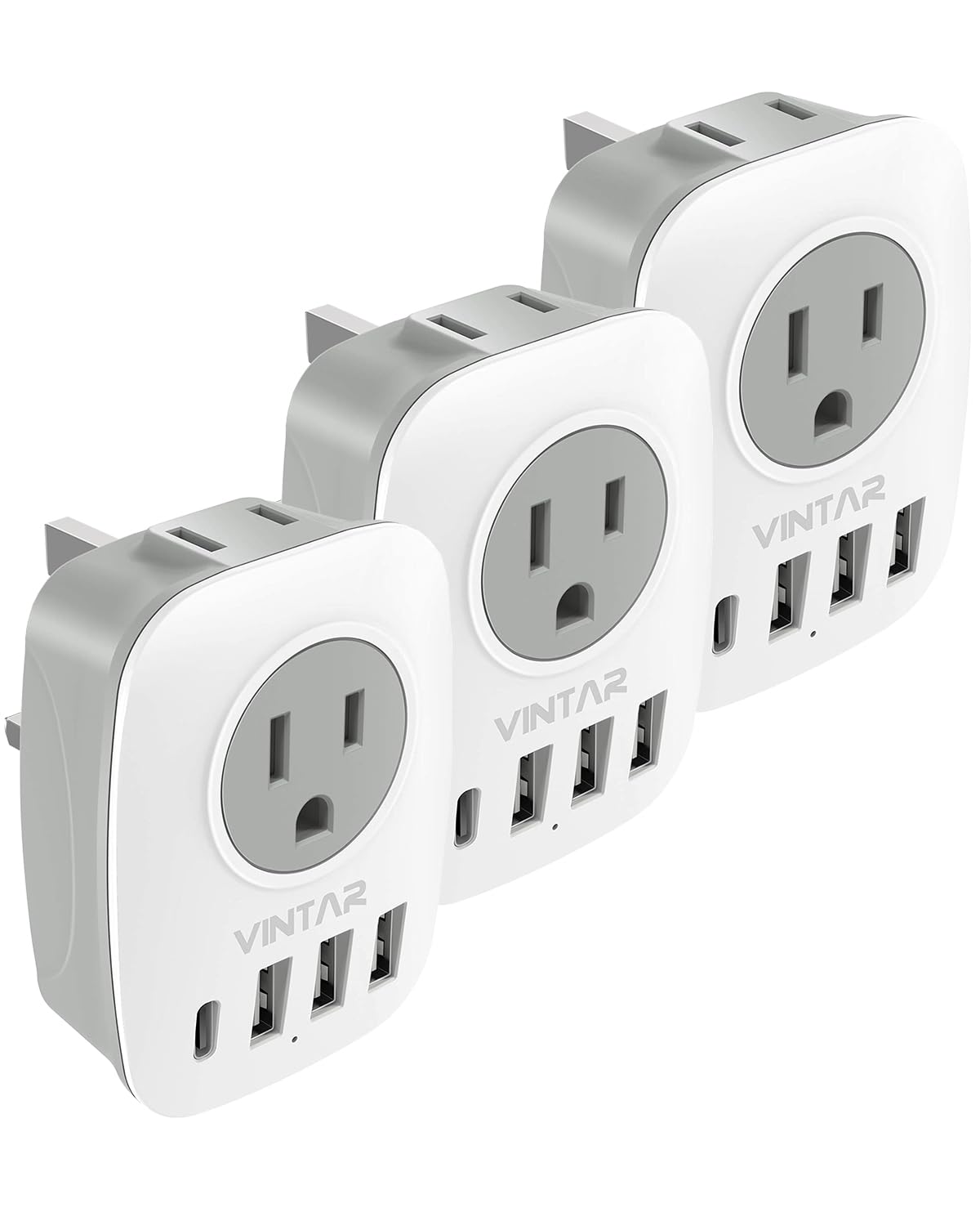 3 Pack UK Ireland Travel Plug Adapter, VINTAR International Power Adaptor with 1USB C, 2American Outlets and 3USB Ports, 6 in 1 Type G Plug Adapter