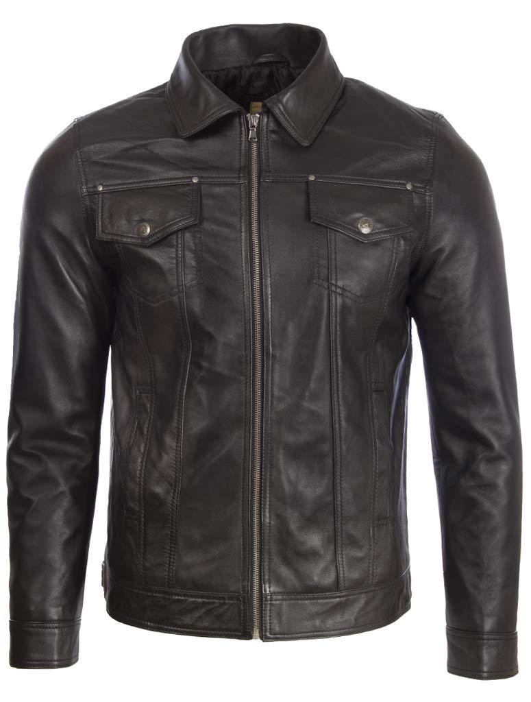 AviatrixMen's Super-soft Real Leather Classic Harrington Fashion Jacket (AGQ5)