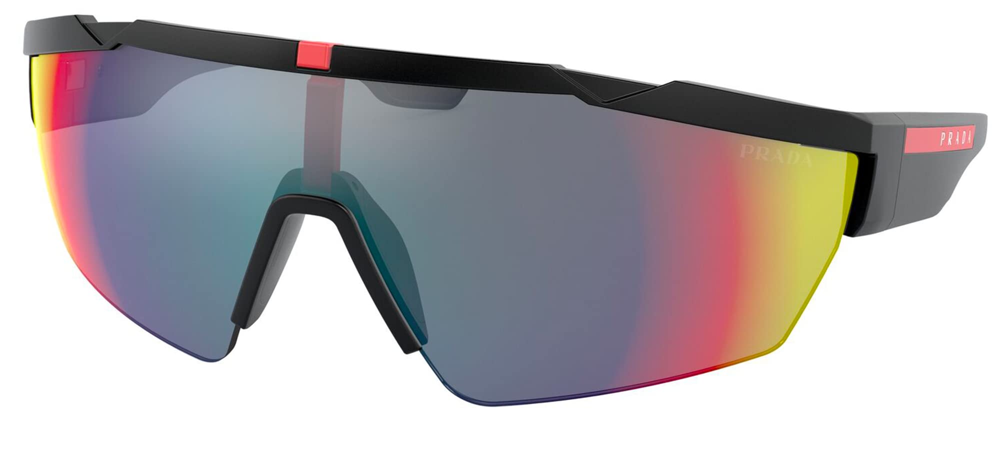 Pradasunglasses for mens PS 03XS Black Rubber/Dark Grey Blue/Red Mirrored One Size