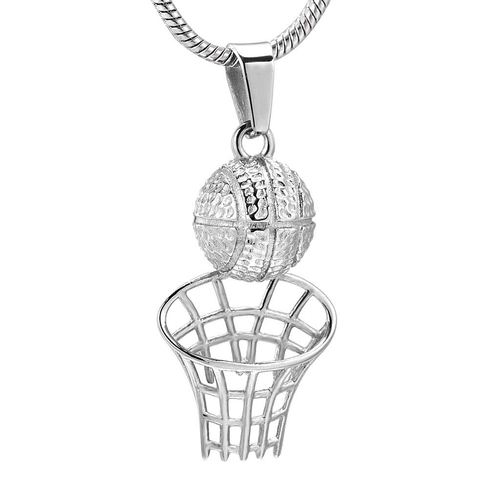 Basketball Hoop Cremation Jewelry Urn Necklace for Ashes Memorial Keepsake Holder for Human/Pet-Silver