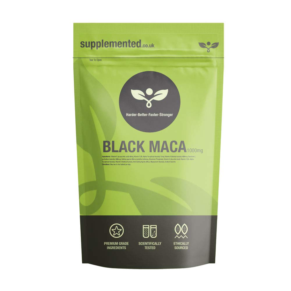 Supplemented Black Maca Root 1000mg 180 Tablets UK Made. Pharmaceutical Grade Energy, Fertility and Mood