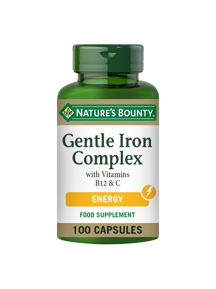 Nature's Bounty Gentle Iron Complex with Vitamins B12 and C - Pack of 100 Capsules, One-a-Day - Supports Energy Levels and Reduces Fatigue - Gentle on Digestive System