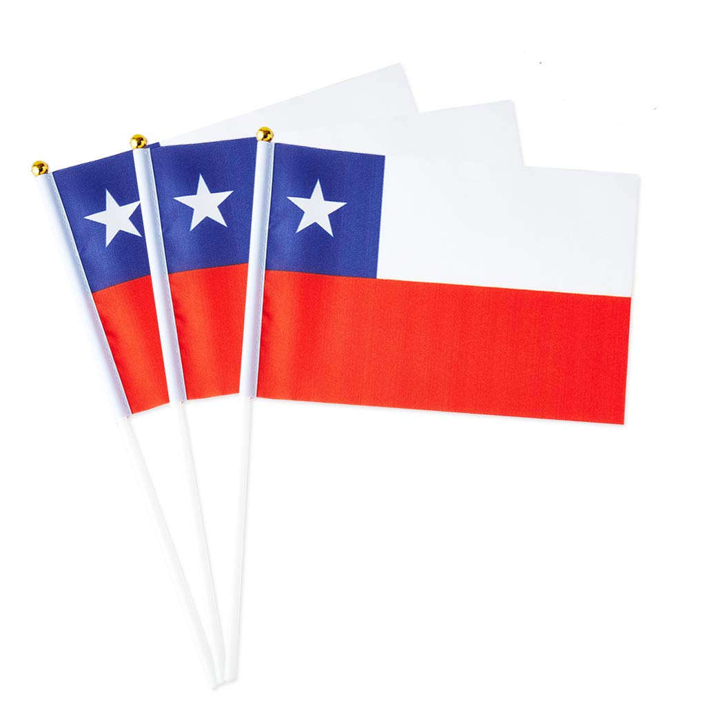 Chile Flag Chilean Small Stick Mini Hand Held Flags Decorations 1 Dozen (12 pack)