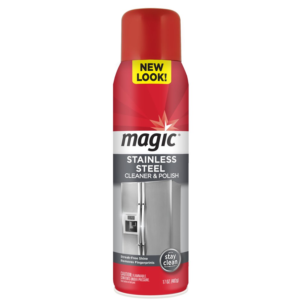 Magic Stainless Steel Cleaner Aerosol - 17 Ounce - Removes Fingerprints Residue Water Marks and Grease From Appliances - Refrigerator Dishwasher Oven Grill etc