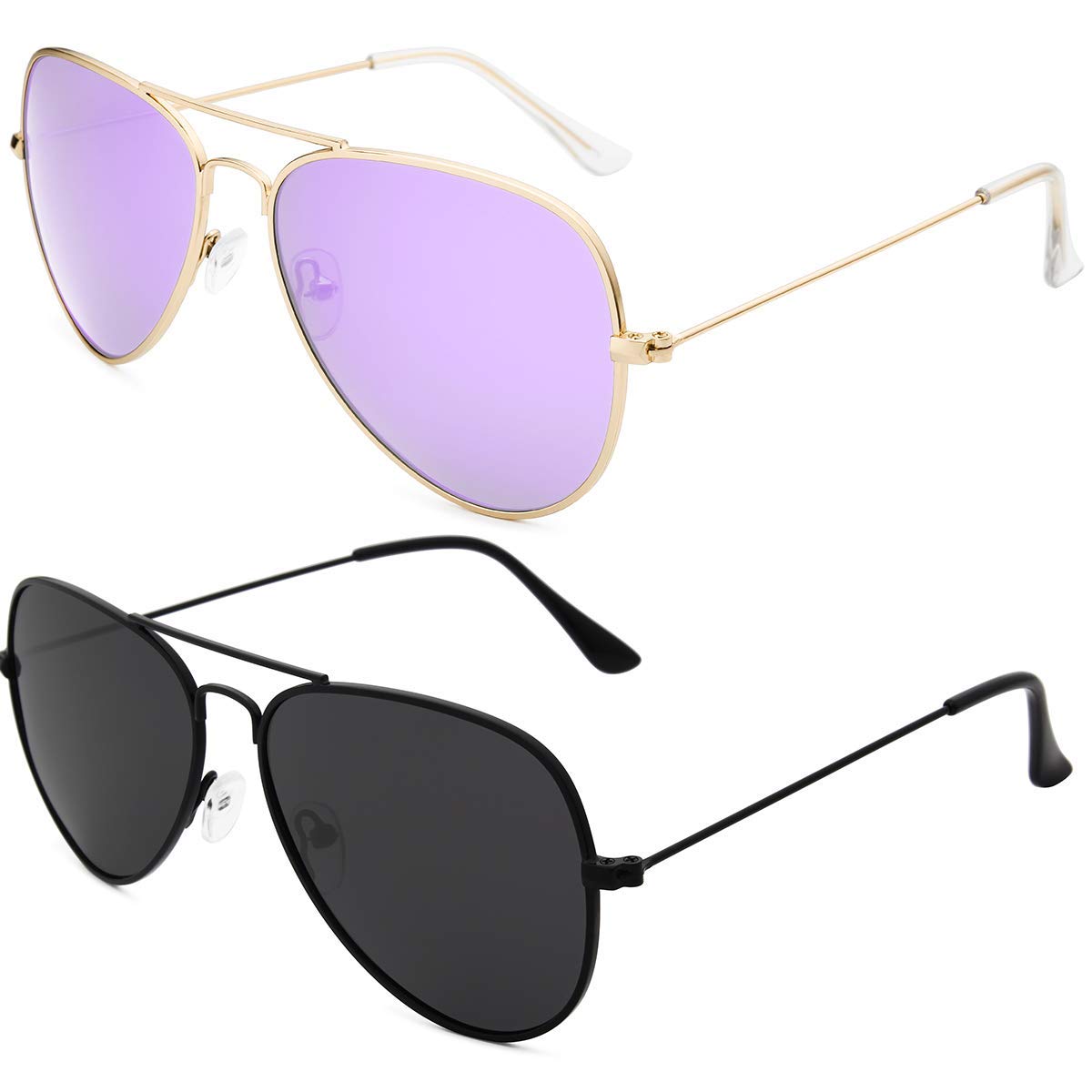 livhoLivhò Sunglasses for Men Women Aviator Polarized Metal Mirror UV 400 Lens Protection, Gold Purple+black Grey, Medium