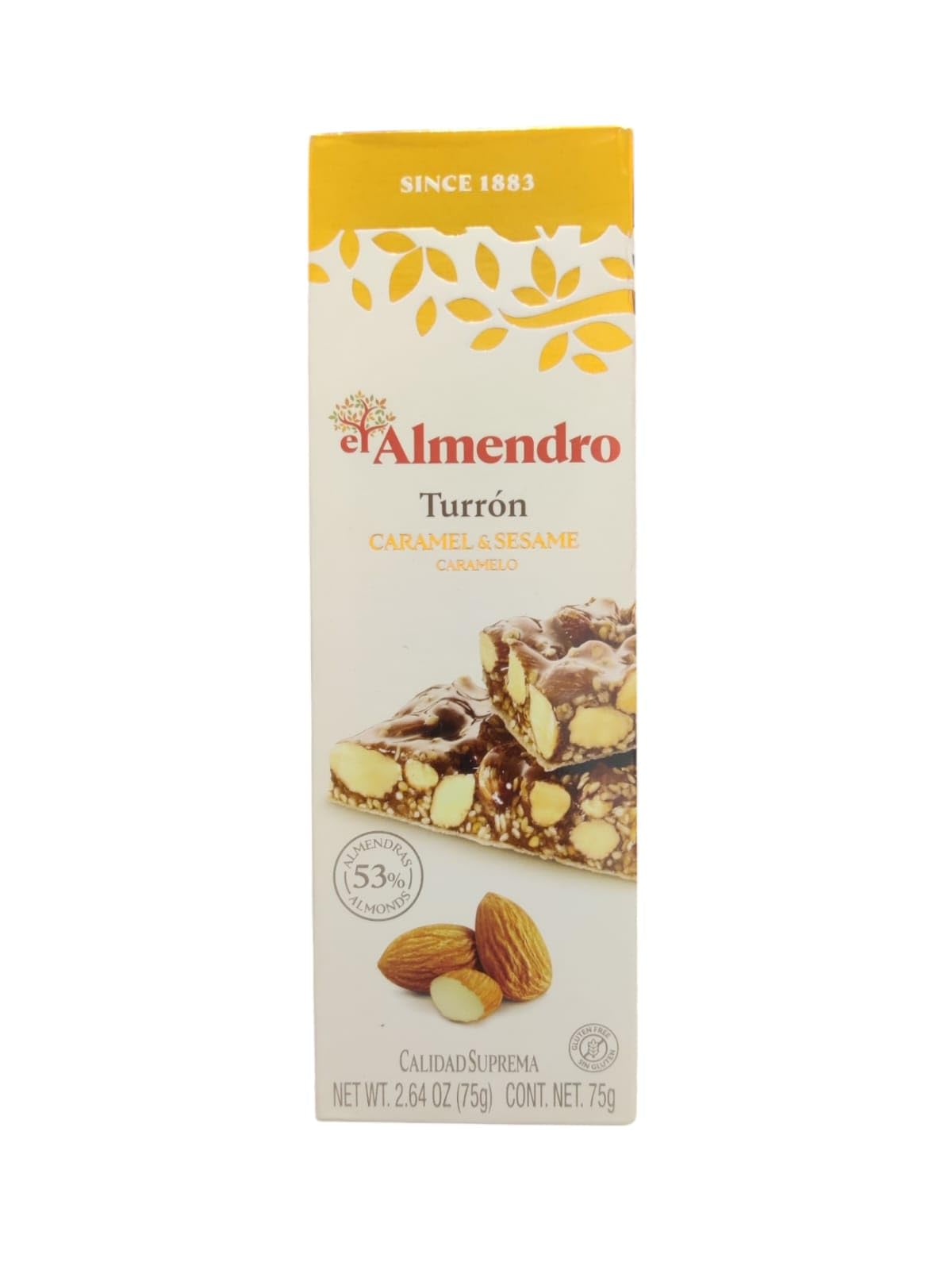 El Almendro Crunchy Caramel Turron, Traditional Spanish Nougat with a Sweet Caramel Twist, 75g