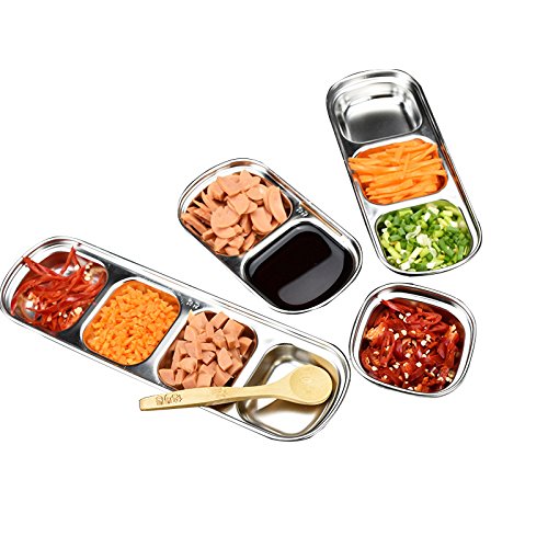 drizzle Sauce Dish Stainless Steel Soy Tomato Sauce Salt Vinegar Sugar Spices Flavor Condiment Dip Bowls Korean BBQ Home Kitchen Plates