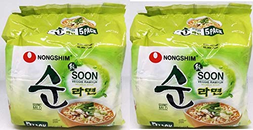 Nongshim Soon Veggie Ramyun Noodles - Vegetarian - 112Gm*10Pack (5Pack - Pack Of 2) (Imported)