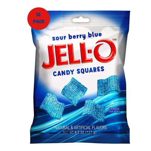 Morris National IncJELL-O™ Sour Candy Squares | Sour Berry Blue | Chewy Sweet and Sour Candy | Sharing Size, 4.5 oz, 12 Single Packs, Brandsize