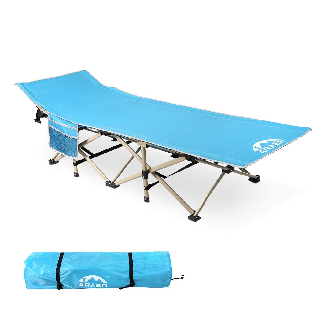 ARAER Camping Cot, 450LBS(Max Load), Portable Foldable Outdoor Bed with Carry Bag for Adults Kids, Heavy Duty Cot for Traveling Gear Supplier, Office Nap, Beach Vocation and Home Lounging