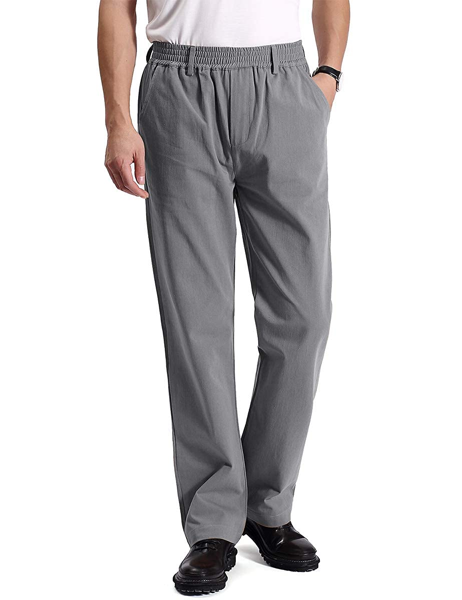 IDEALSANXUNMens Casual Elastic Waist Twill Pants