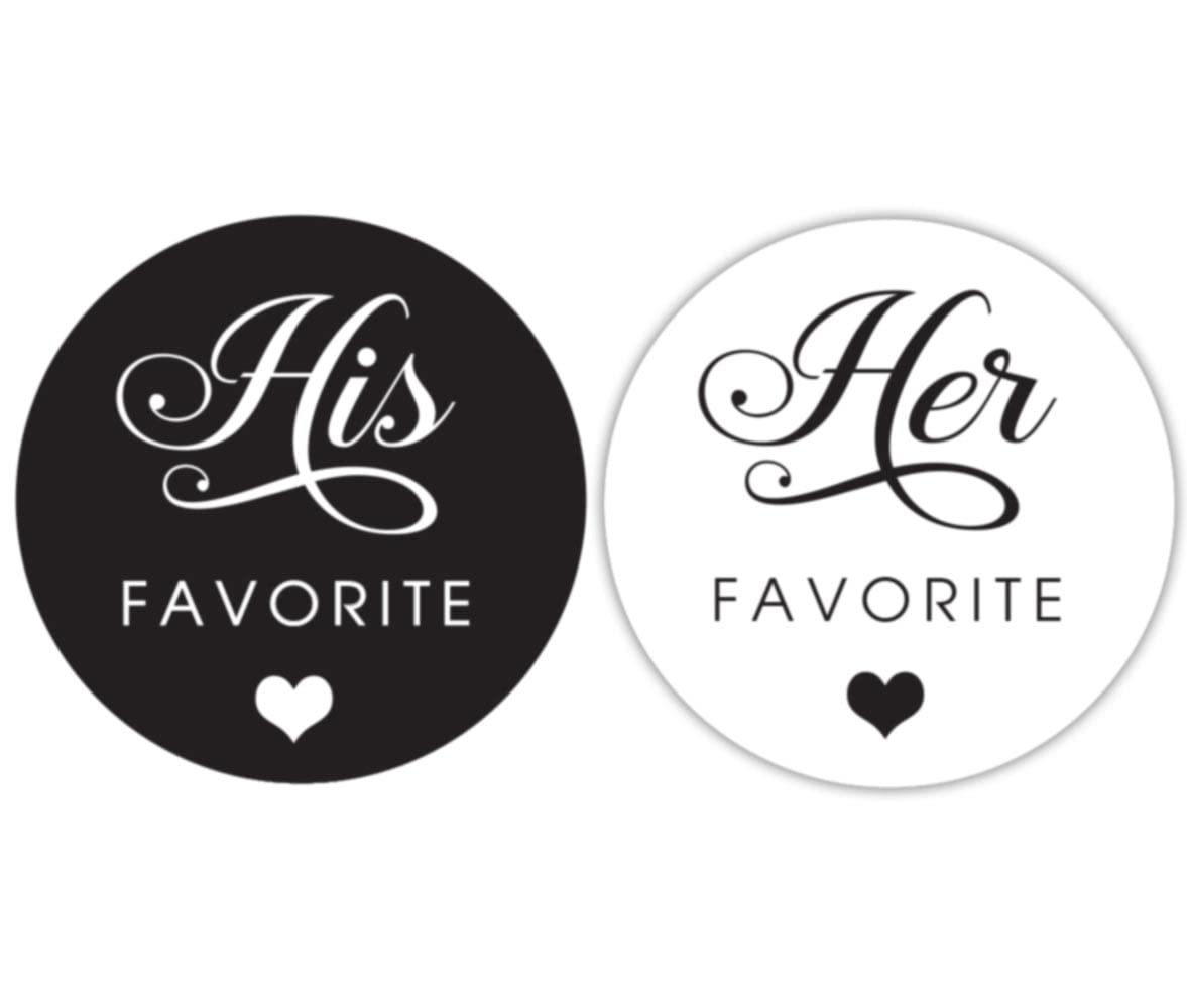 100 Labels 1.9 Inch His Her Favorite Wedding Favors Black White Stickers (No Bags)