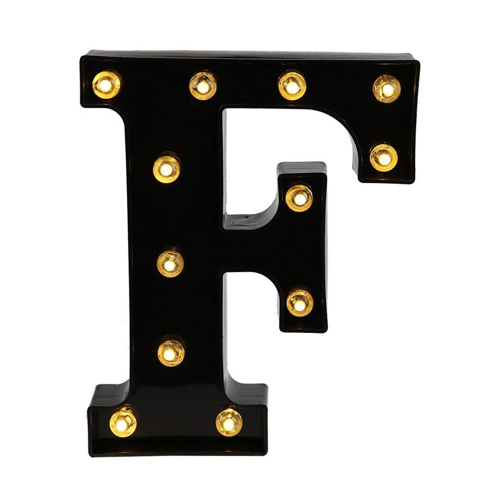 Pooqla Decorative LED Illuminated Letter Marquee Sign Alphabet Lights (F, Black)