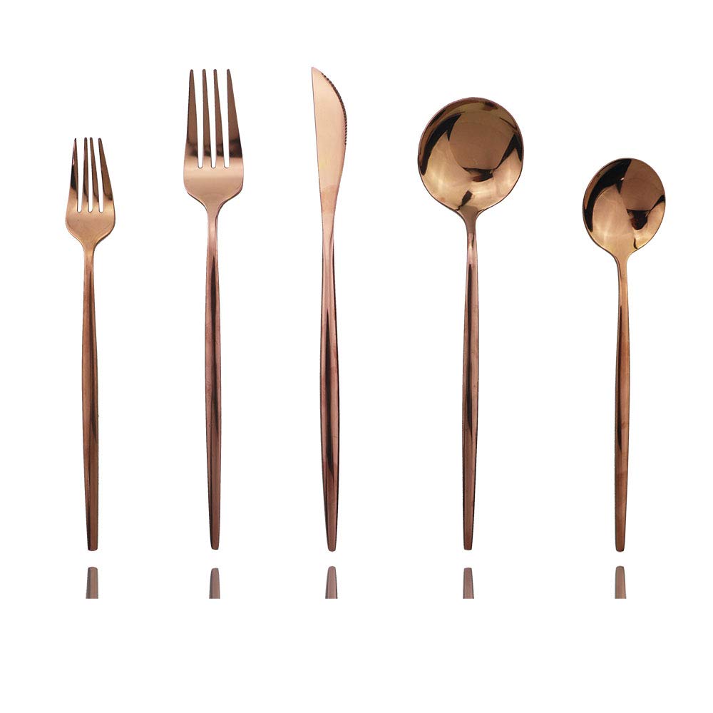 Rose Gold Silverware Set, JASHII 20-Piece Stainless Steel Flatware Cutlery Set for 4, Elegant Hourglass Polished Mirror Finish, Ideal for Home Hotel Wedding Festival Party, Dishwasher Safe