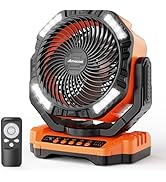 40000mAh Rechargeable Camping Fan, Battery Operated Fan with Light & Remote, 12" Portable Outdoor...