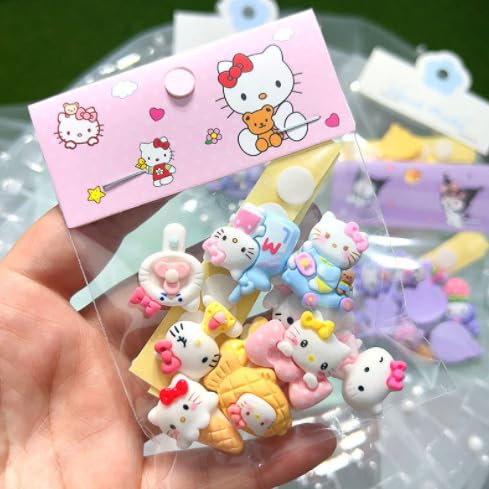 CGCHAONI10pcs Kawaii Anime Cinnamoroll Kitty Cartoon Flatback Resin Decoration Accessories - Crystal Mud Stuffing Cute Charm for DIY Hair Clip Phone Case Ornament Scrapbook Crafts