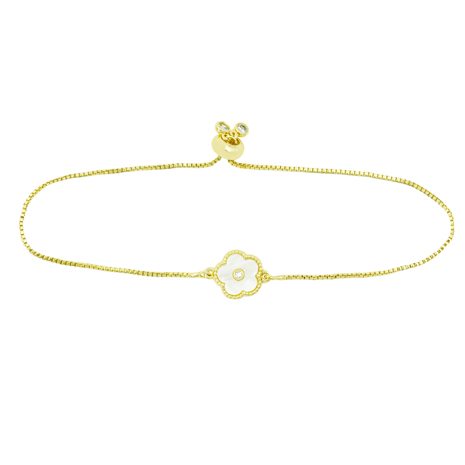 Locisne18K Gold Plated Four Leaf Clover Lucky Bracelet for Women Girls Gold/White/Black Clover Bracelet Set Adjustable Link Bracelets Jewelry Gifts for Mother's Day Christmas