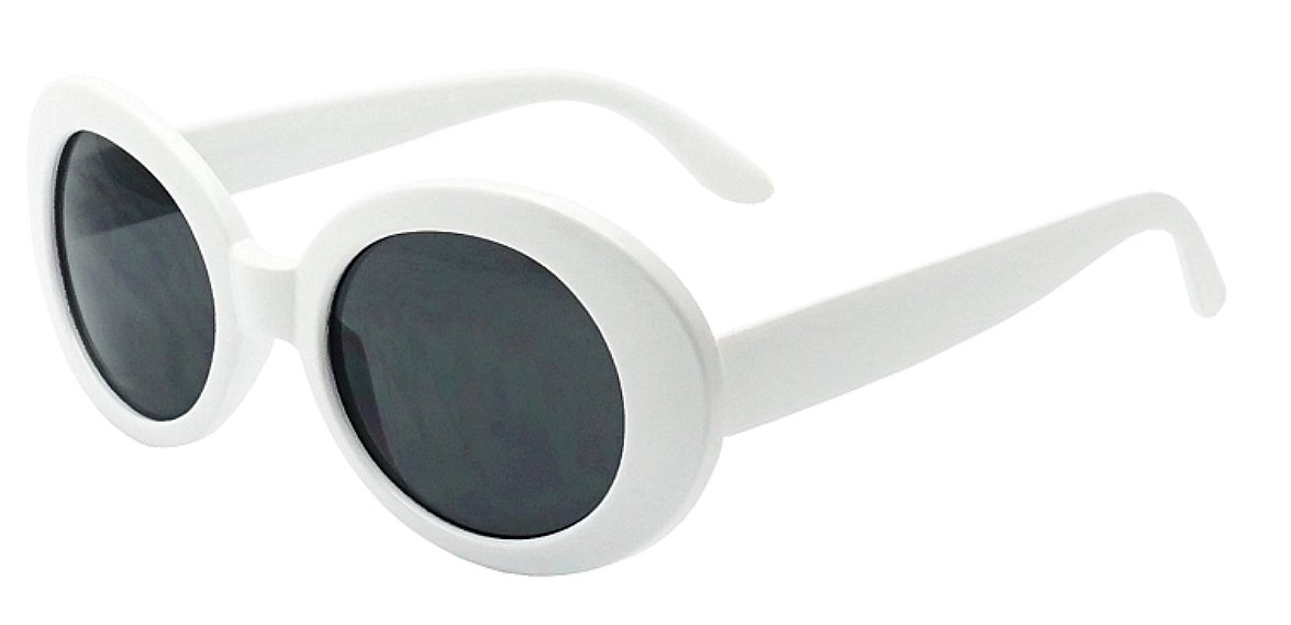 My ShadesWhite Oval Round Sunglasses Thick Bold Retro Clout Goggles (White, Smoke), Large