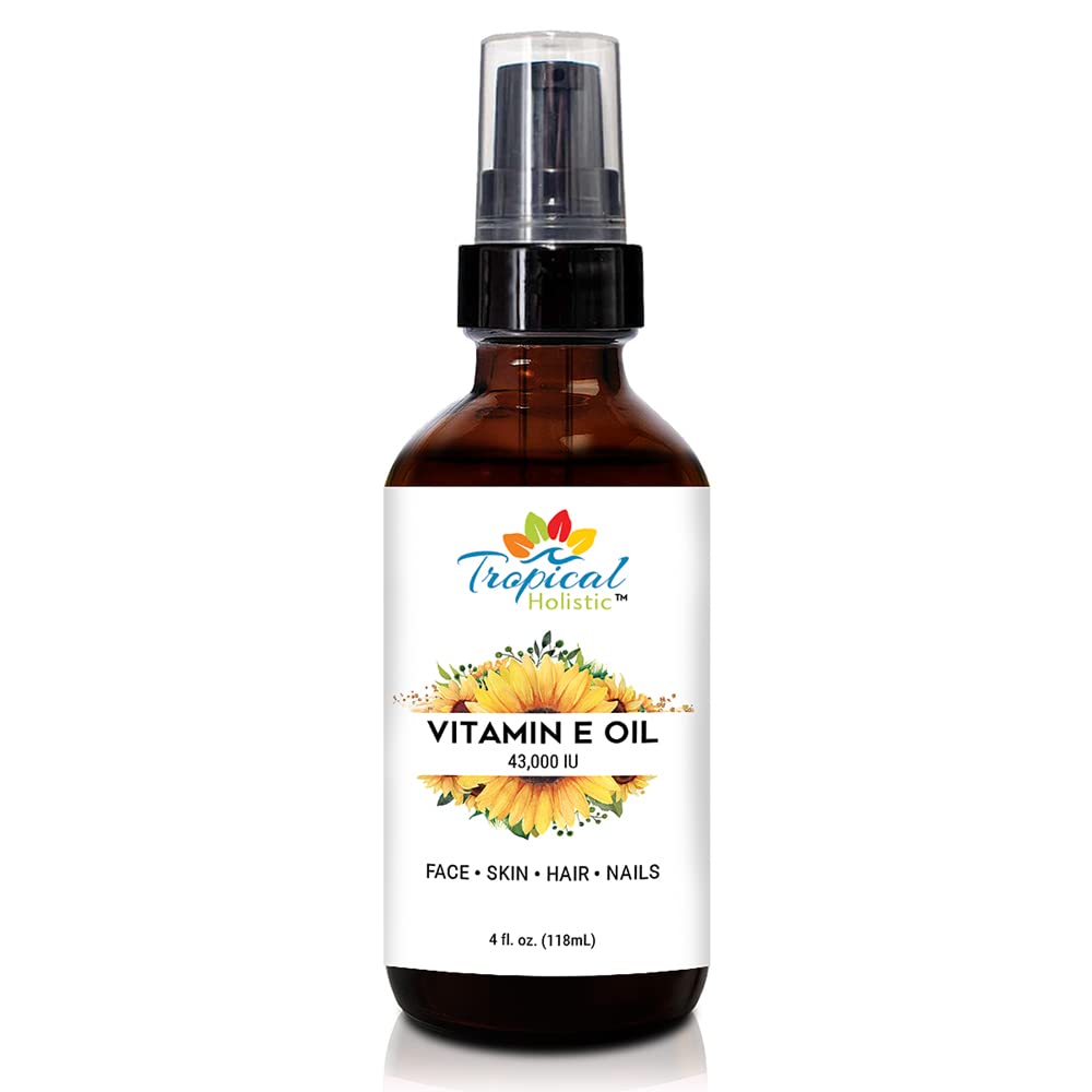 100% Pure Organic Vitamin E Oil 4oz - Extra Strength 43,0000 IU, Plant Based Natural Face Moisturizer For Skin, Scars, Nails, Acne, Hair Growth, Wrinkles, Dark Spots