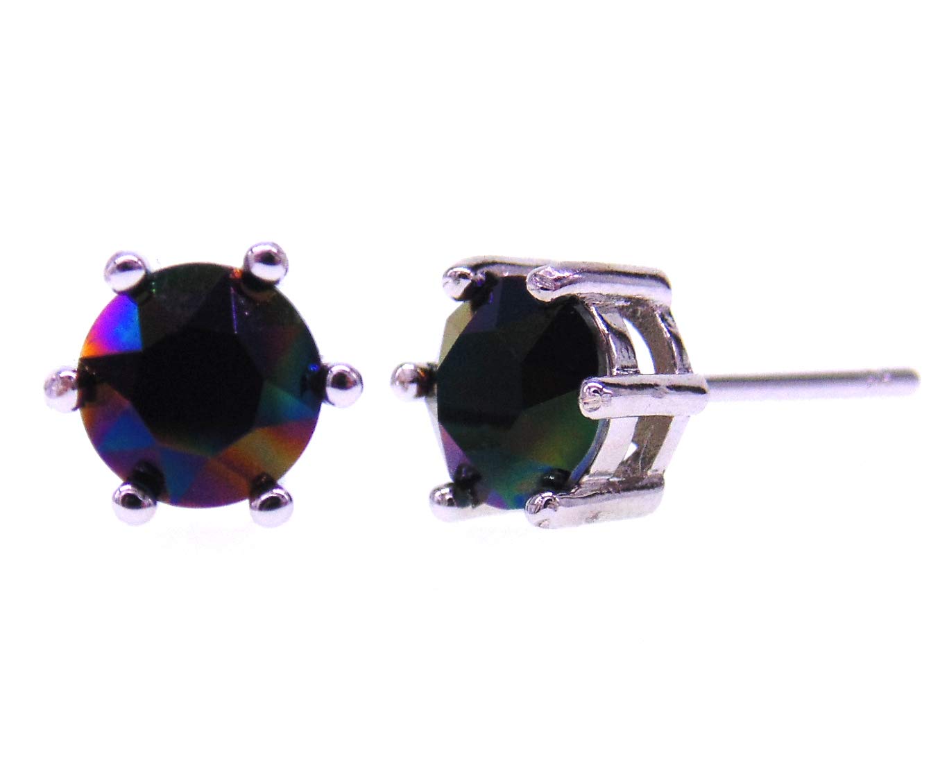 030 6mm White Gold Plated 925 Sterling Silver Plt,Quality Imported Colorful Aurore Boreale Iridescent Crystal Stone,Earring Stud with Gift Box,Men Women