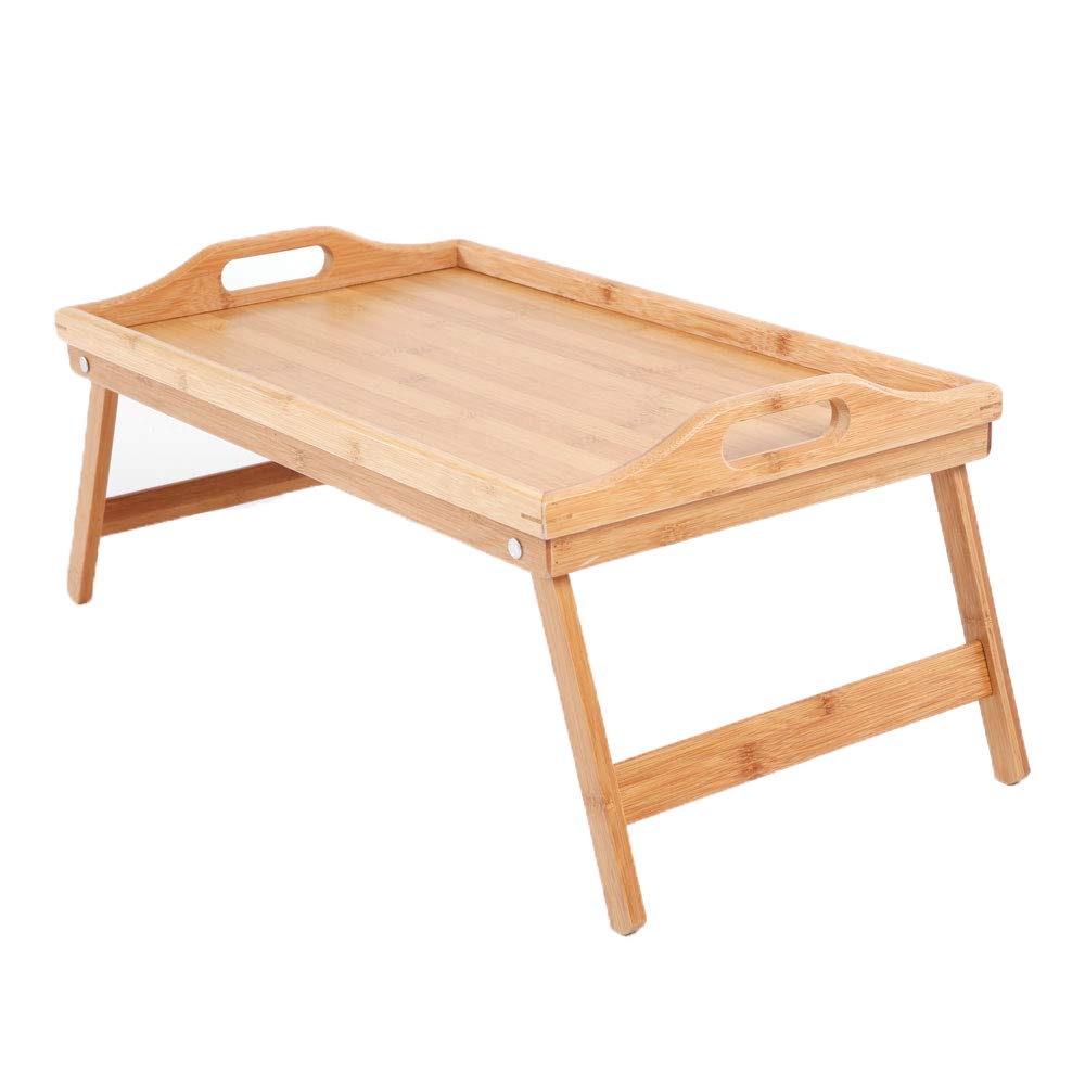 Hyshina Bamboo Breakfast Bed Tray Lap Desk Bed Tray Hospital Table Serving Dinner Snack Tray with Handles and Foldable Legs,for Eating Tea TV Laptop Work or Study in Bed Couch Sofa Floor