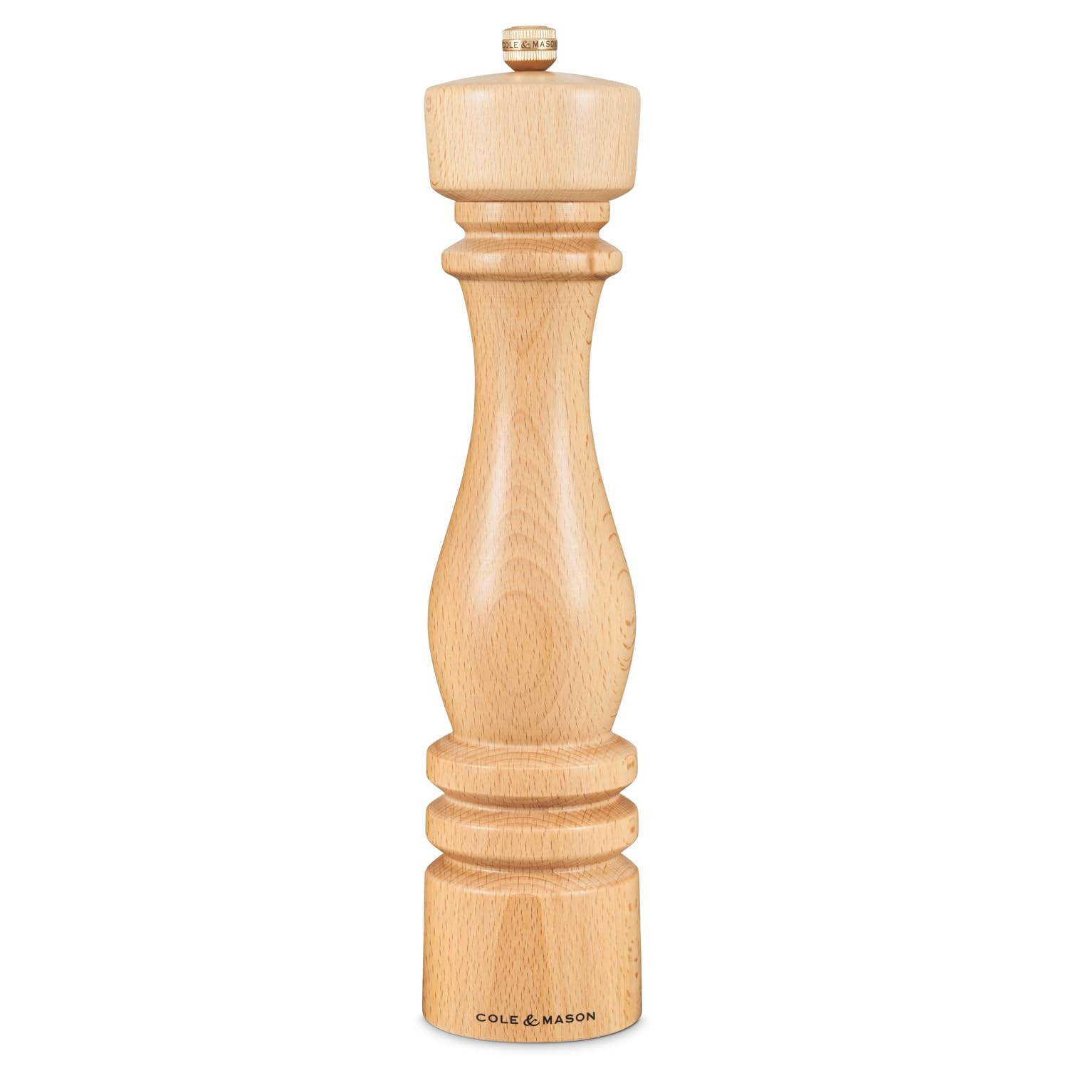 Cole & MasonLondon Natural Beech Pepper Mill, Precision+ Carbon Mechanism, Pepper Grinder with Adjustable Grind, Beech Wood, 300mm, Seasoning Mill, Lifetime Mechanism Guarantee