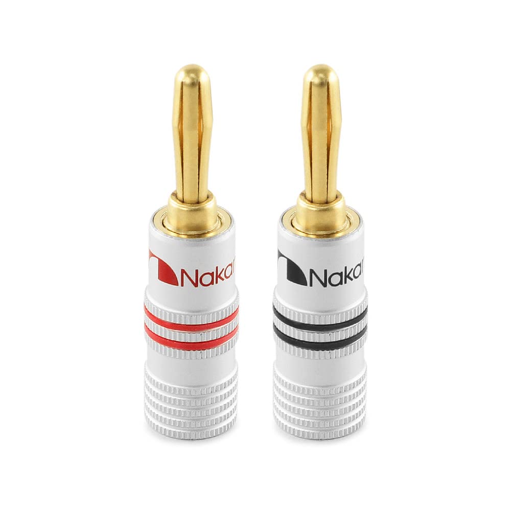 NakamichiExcel Series 24k Gold Plated Banana Plug 12 AWG - 18 AWG Gauge Size 4mm for Speakers Amplifier Hi-Fi AV Receiver Stereo Home Theatre Radio Audio Wire Cable Screw Connector 2 Pcs (1-Pair)