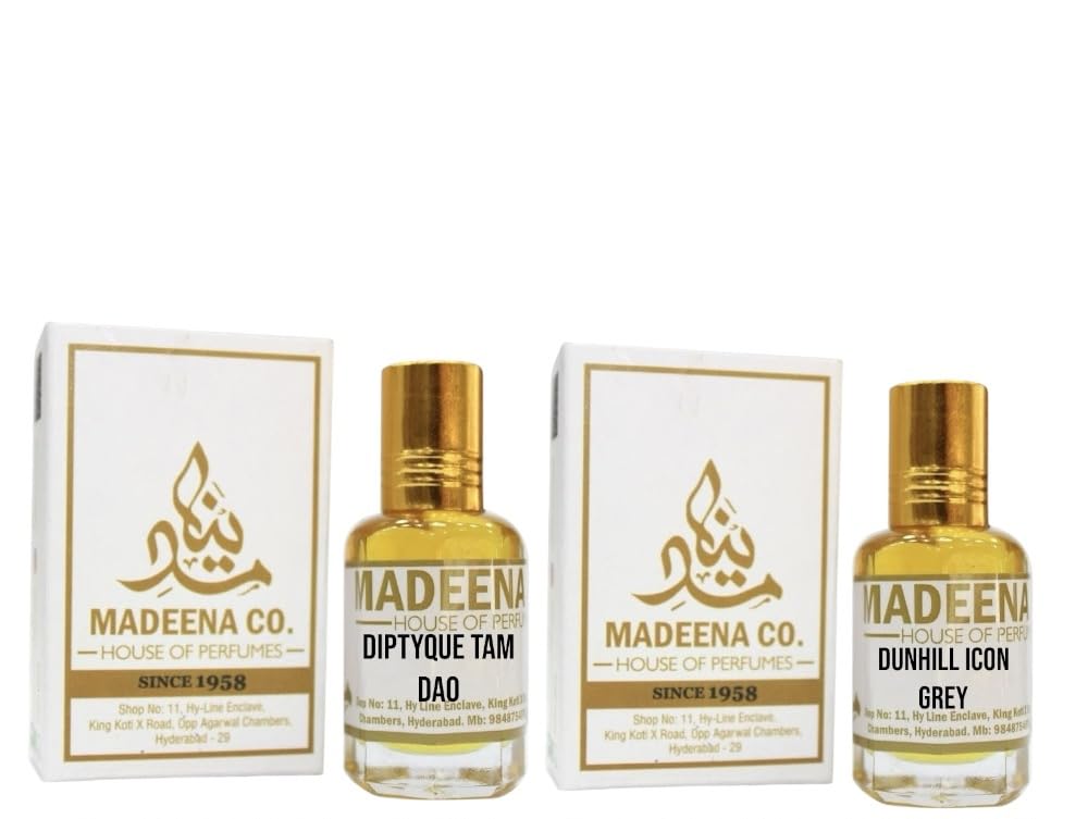 MADEENA CO. SRK MIX DIPTYQUE TAM DAO & DONHILL ICON GREY Real & Natural Attar; Best Fragrance For Men and Women; Long Lasting Attar. (6ML + 6ML)