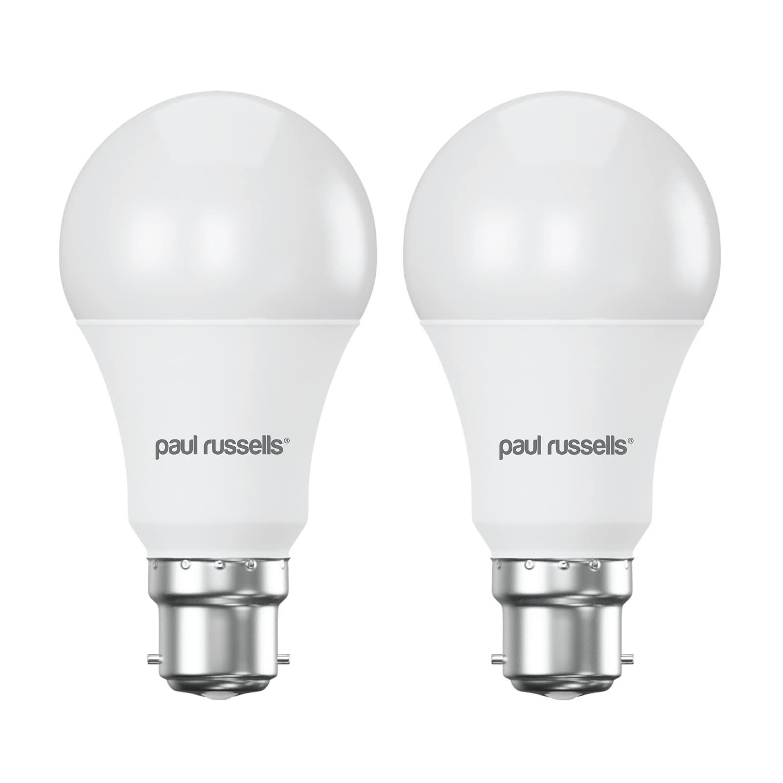 paul russells LED GLS Lights Bayonet Cap BC, 75w Equivalent, 9.5watt 1055LM LED Bulbs, 4000K Cool White, Classic Frosted A60 Standard B22 Energy Saving (Not Dimmable) Large Globe Lamps, Pack of 2