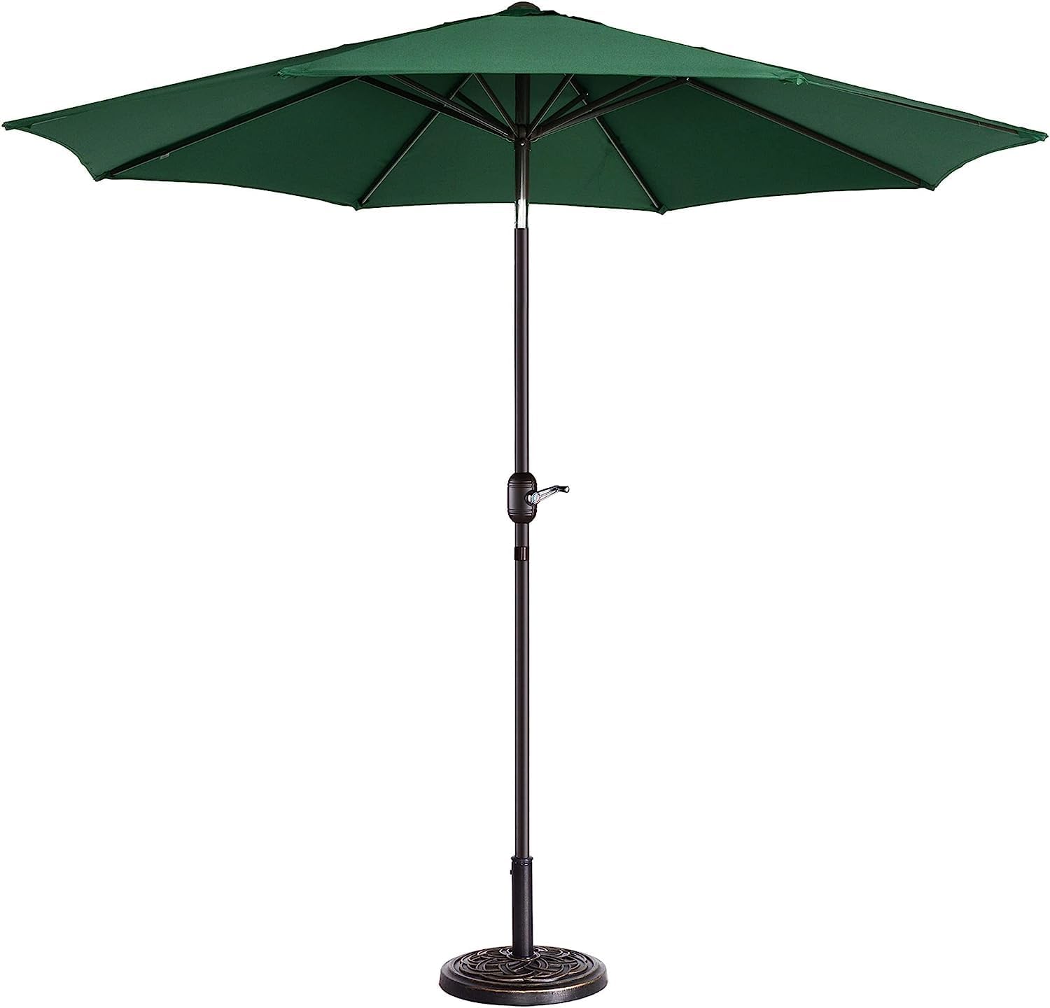 COSTWAY 9ft Outdoor Patio Umbrella Waterproof & Fade-Resistant with Iron Base & Crank Handle Center Pole Stand for Garden, Poolside(Green)