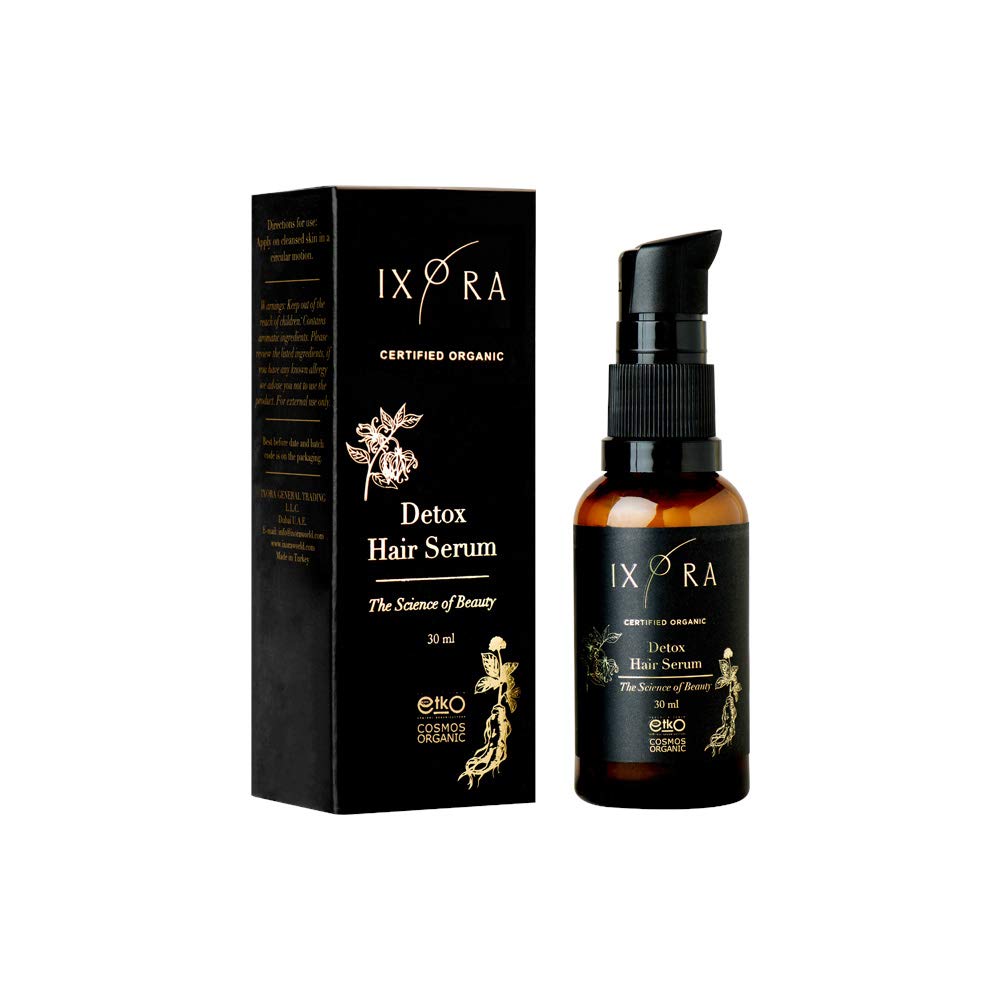 ixoraDetox Hair Serum enriched with ginseng & garlic, stimulate hair growth & stop hair loss - 30ml Certified Organic