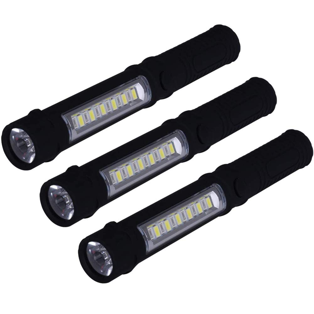 WULUN 3 in 1 Multi-Function LED Flashlight with Magnetic Base For Home Car Outdoor Activities, Black, Pack of 3